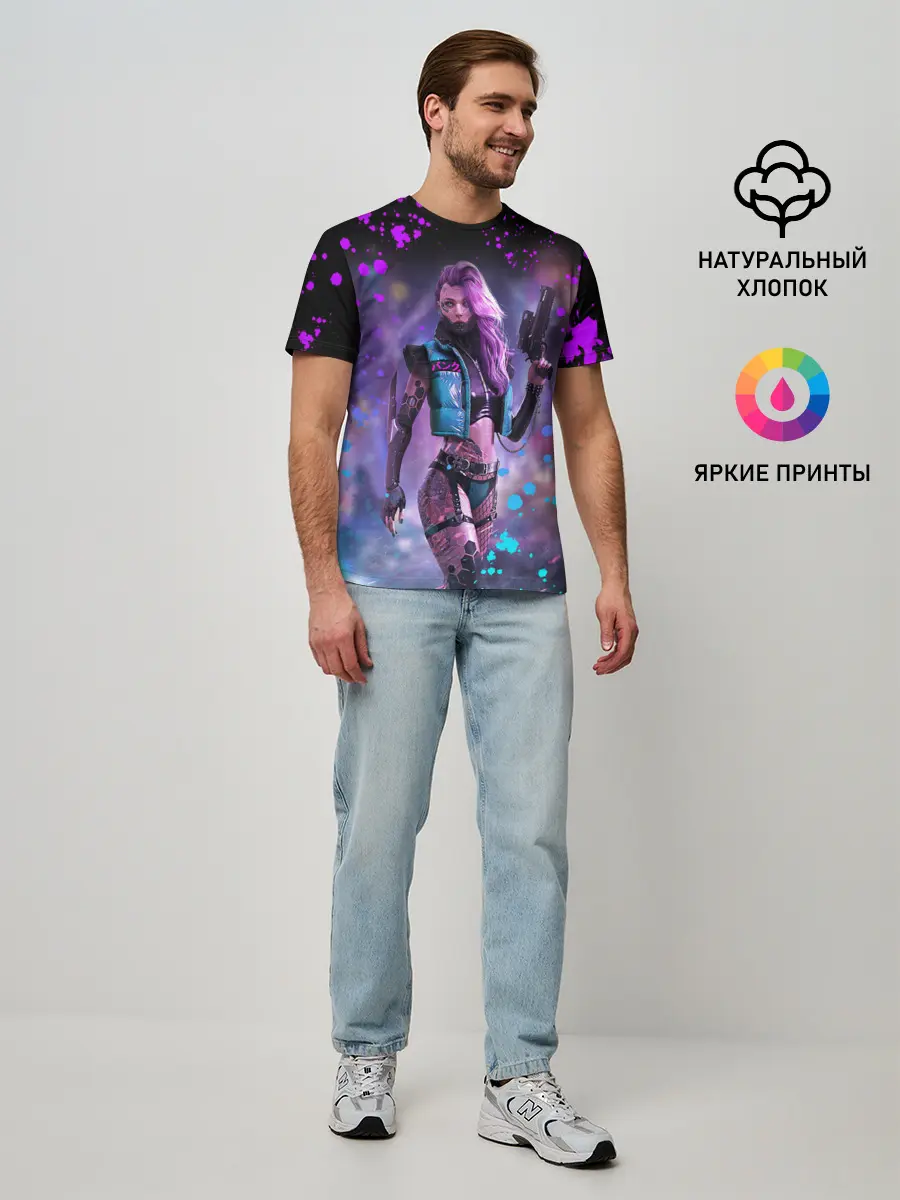 Мужская базовая футболка / CYBERPUNK 2077 NEON | КИБЕРПАНК НЕОН