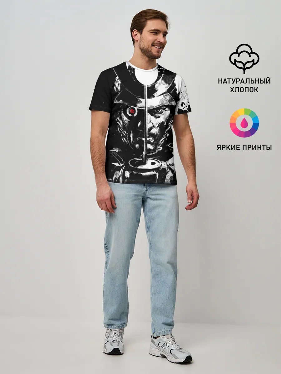 Мужская базовая футболка / Самурай | ЧБ | Лого