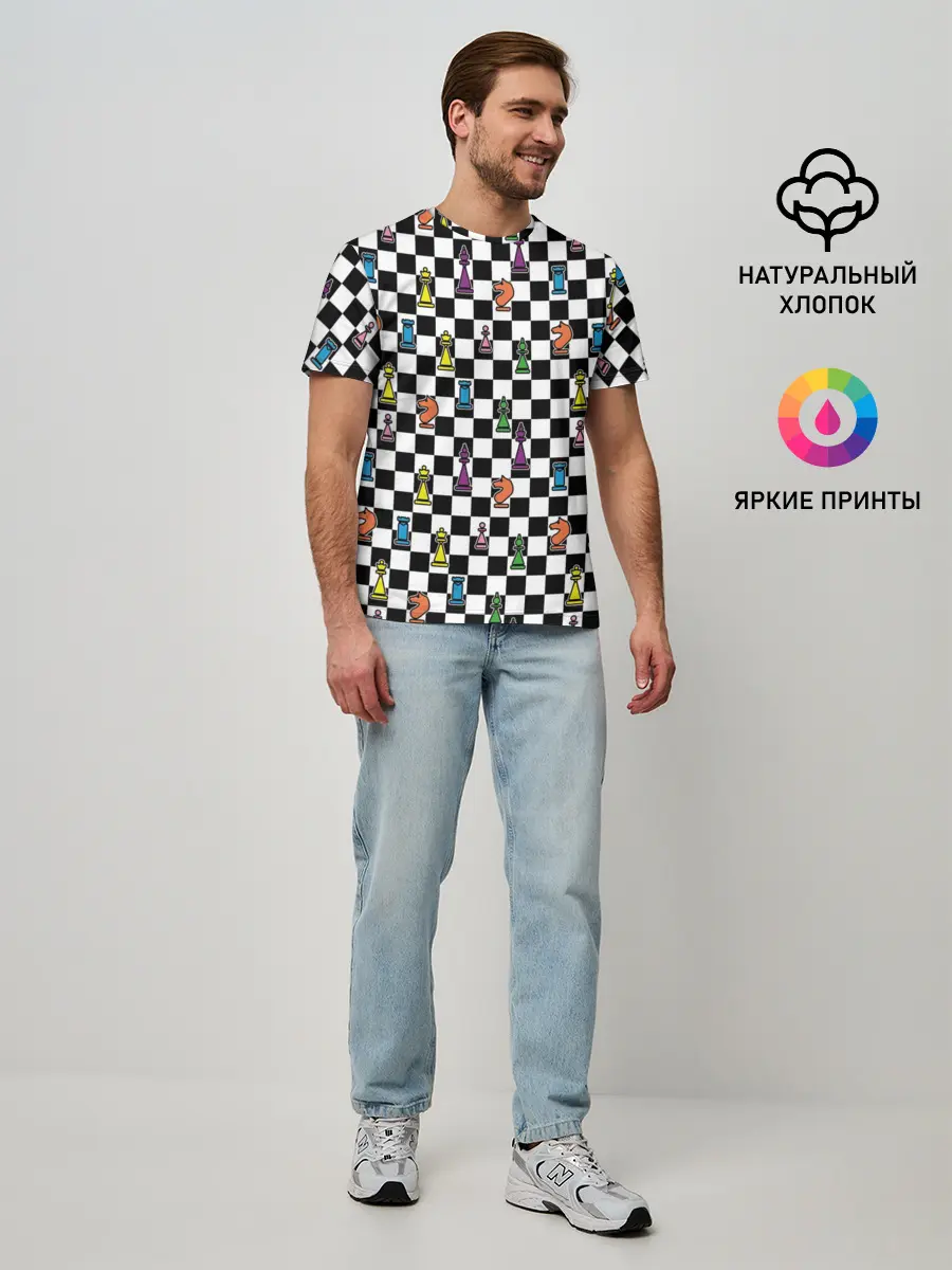 Мужская базовая футболка / Яркая шахматная доска