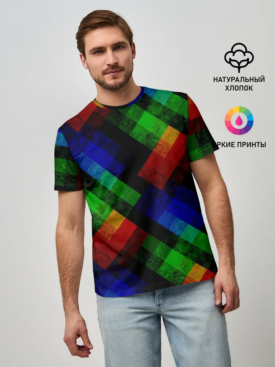 Мужская базовая футболка / Разноцветный мраморный узор
