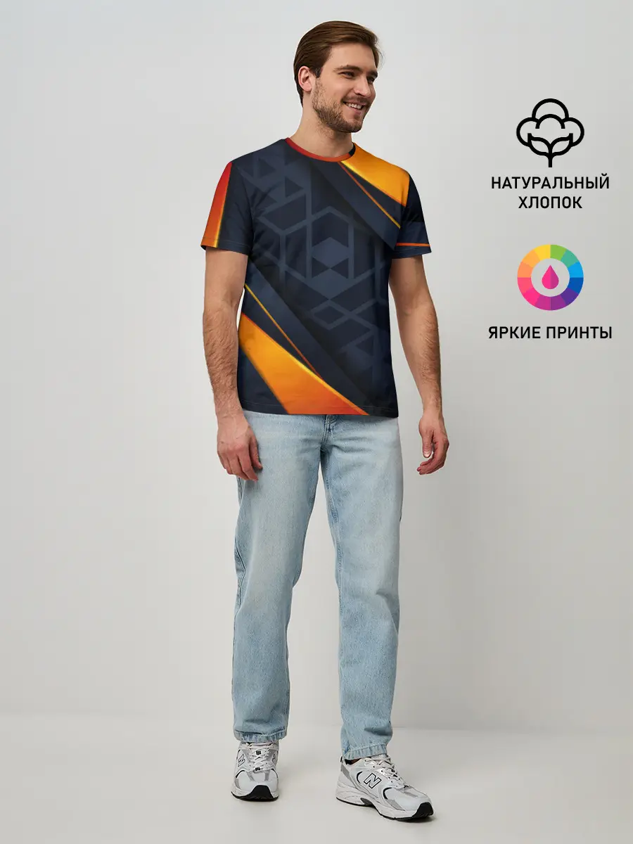 Мужская базовая футболка / BLACK ORANGE