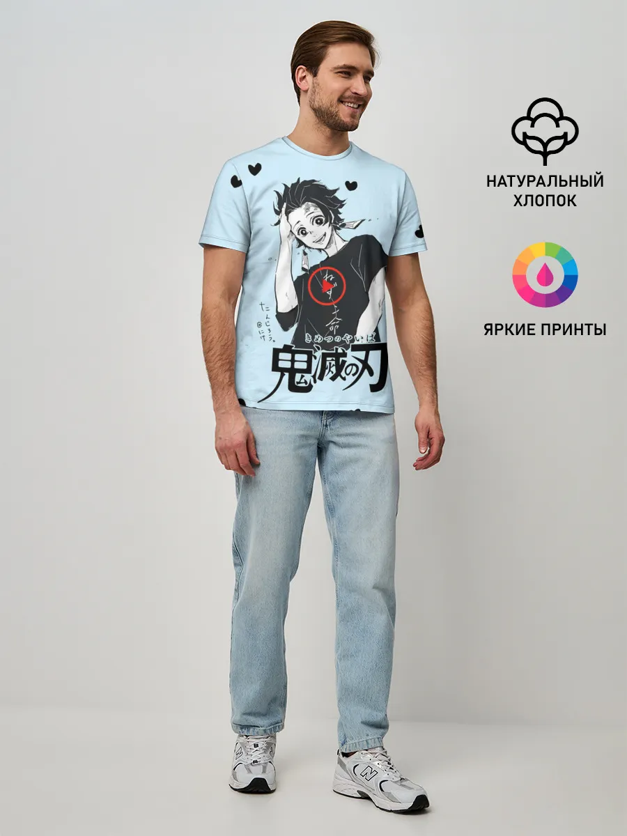 Мужская базовая футболка / Танджиро Камадо черные сердечки