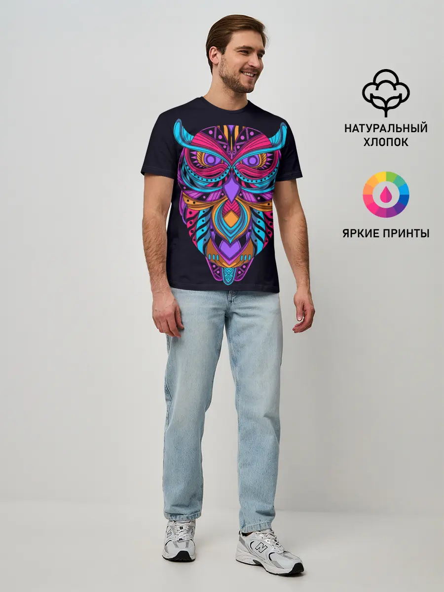 Мужская базовая футболка / Неоновая сова