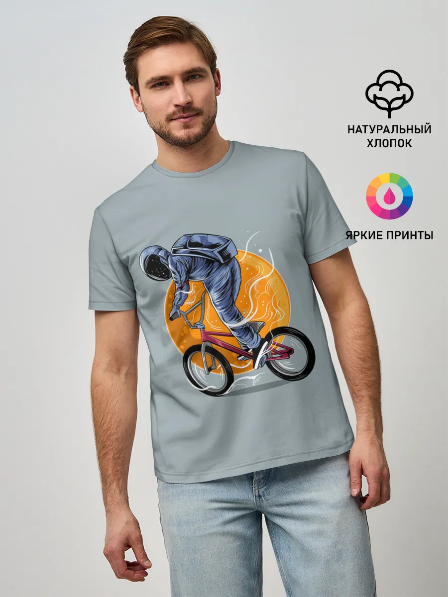 Мужская базовая футболка / Космический велосипедист