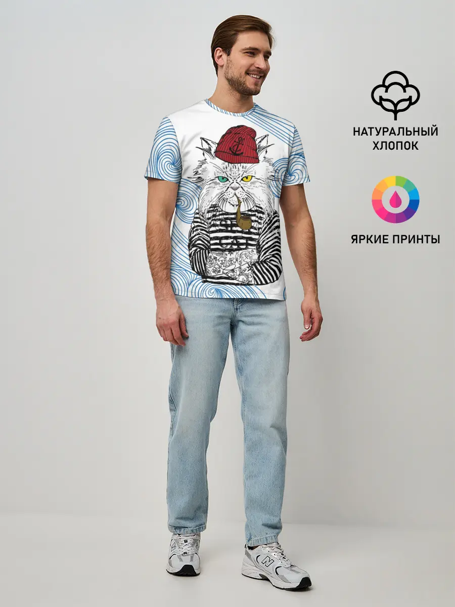 Мужская базовая футболка / Кот Моряк