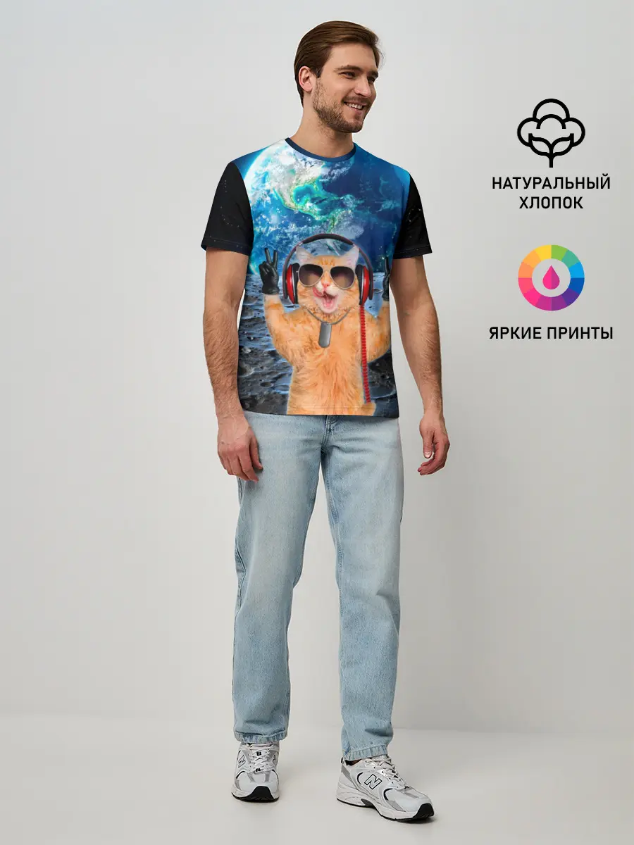 Мужская базовая футболка / Кот на луне