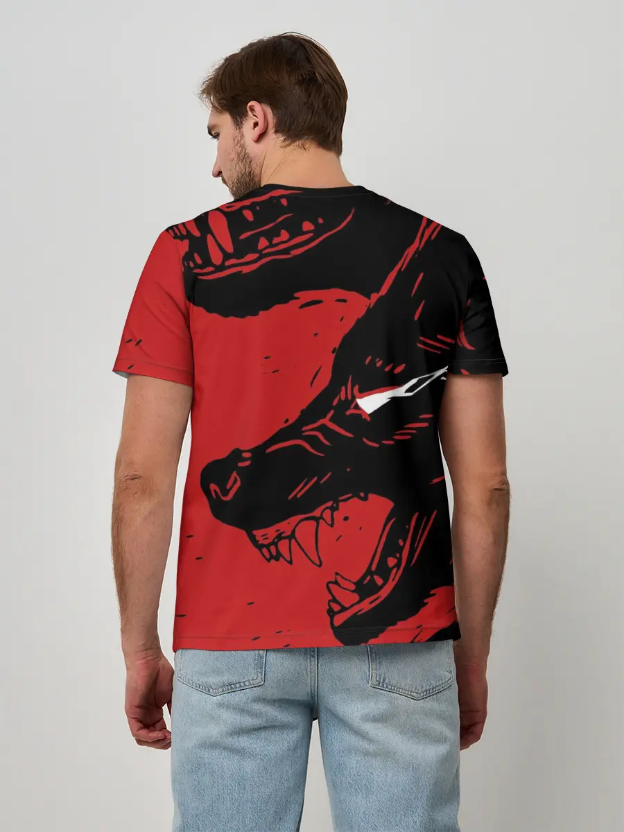 Мужская базовая футболка / Красный волк 3D