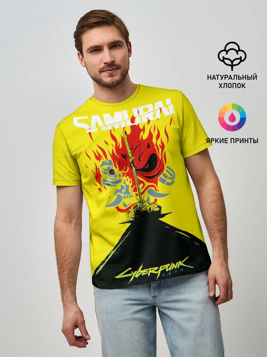 Мужская базовая футболка / Киберпанк 2077 + Киану на спине