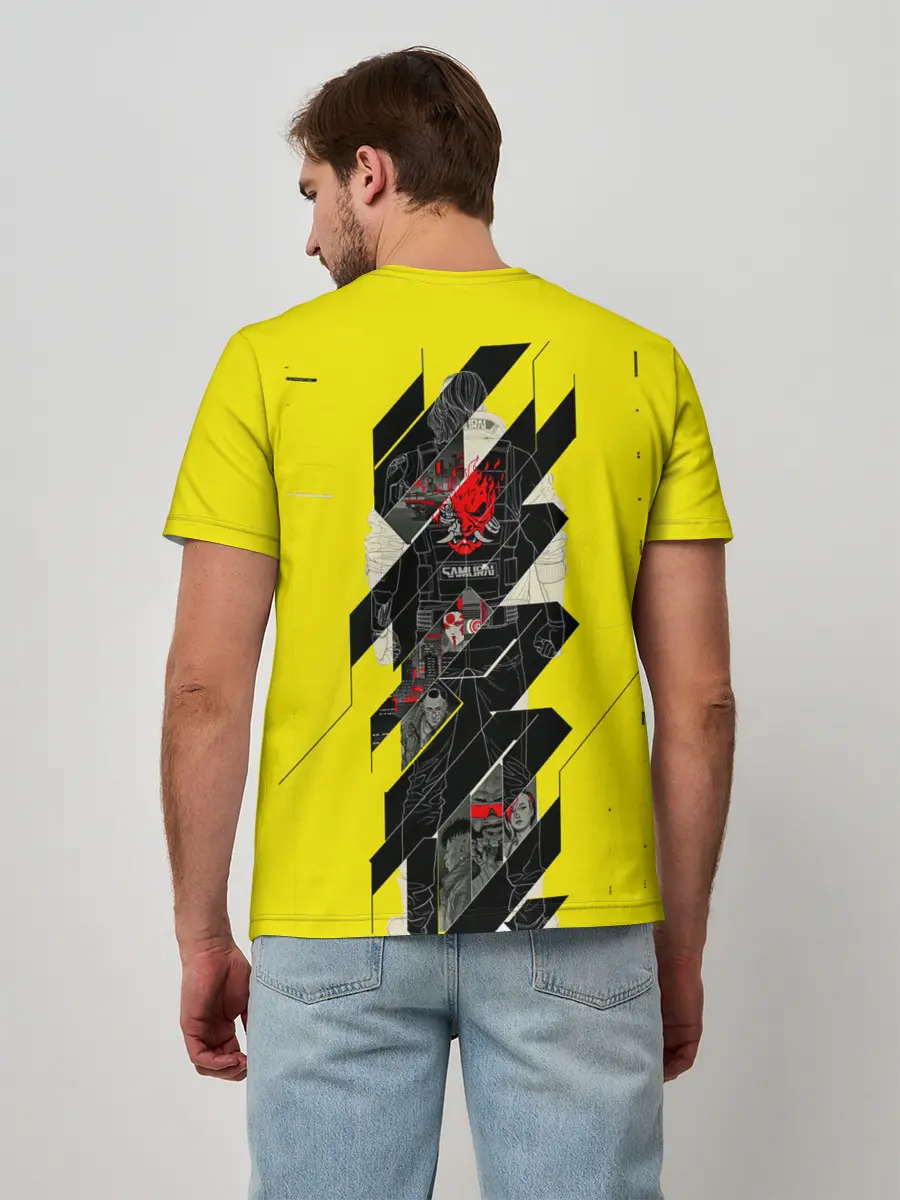 Мужская базовая футболка / Киберпанк 2077 + Киану на спине