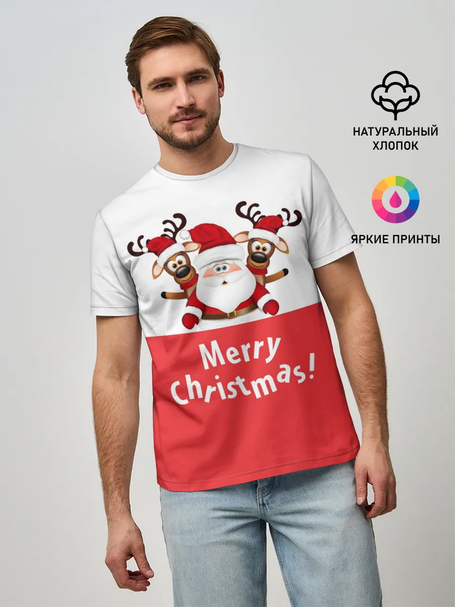 Мужская базовая футболка / Санта с 2 Оленями