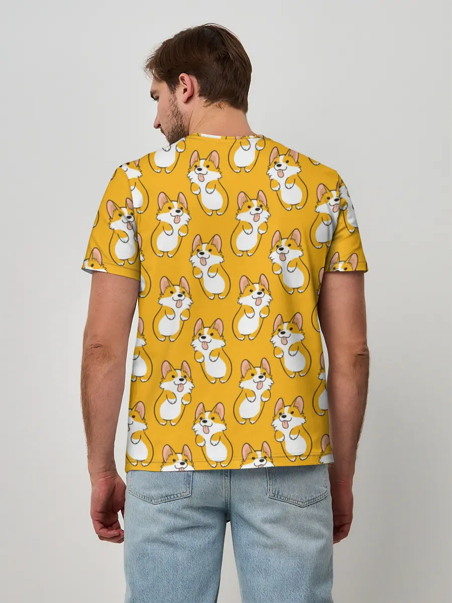 Мужская базовая футболка / Корги Паттерн 2