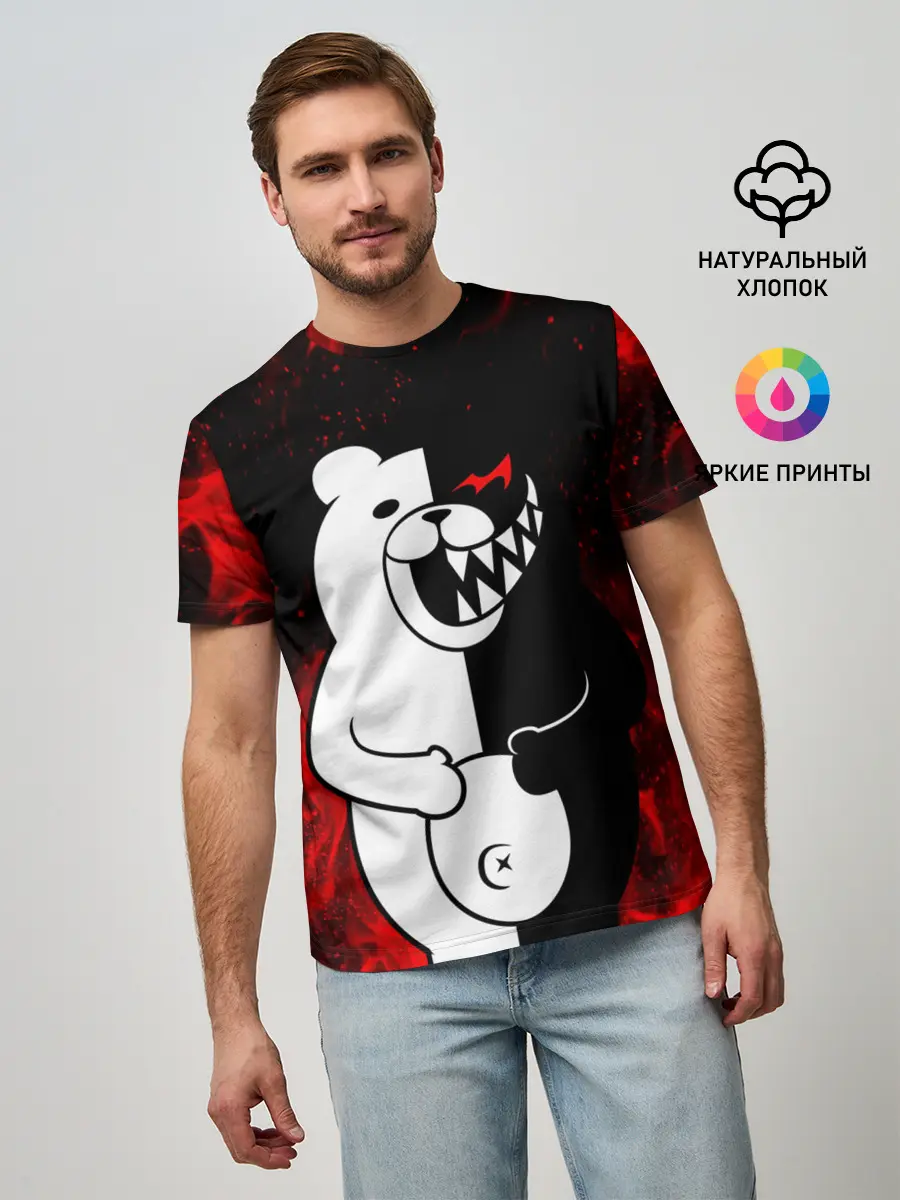 Мужская базовая футболка / MONOKUMA В ПЛАМЕНИ / МОНОКУМА
