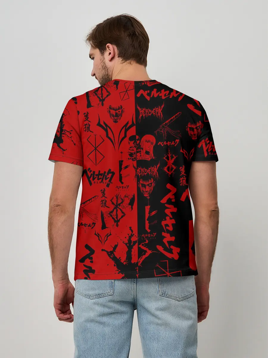 Мужская базовая футболка / BERSERK BLACK RED | БЕРСЕРК ПАТТЕРН