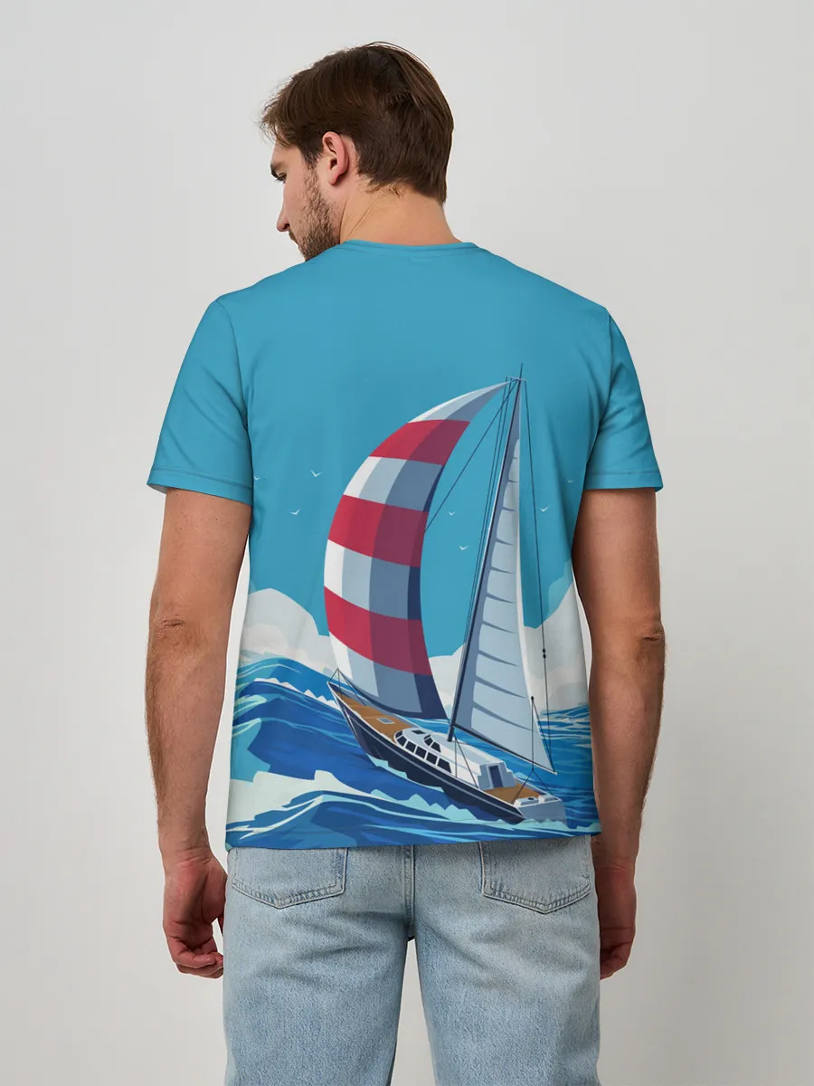 Мужская базовая футболка / ПАРУСНИК В МОРЕ | ЛЮБЛЮ МОРЕ