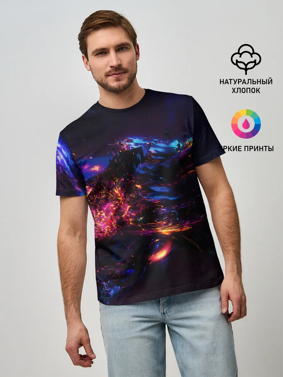 Мужская базовая футболка / ФРАКТАЛЬНЫЙ НЕОН