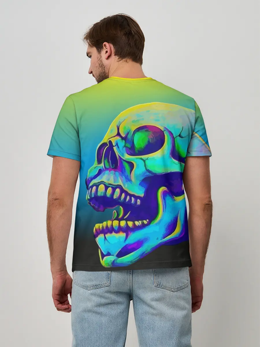 Мужская базовая футболка / Neon skull