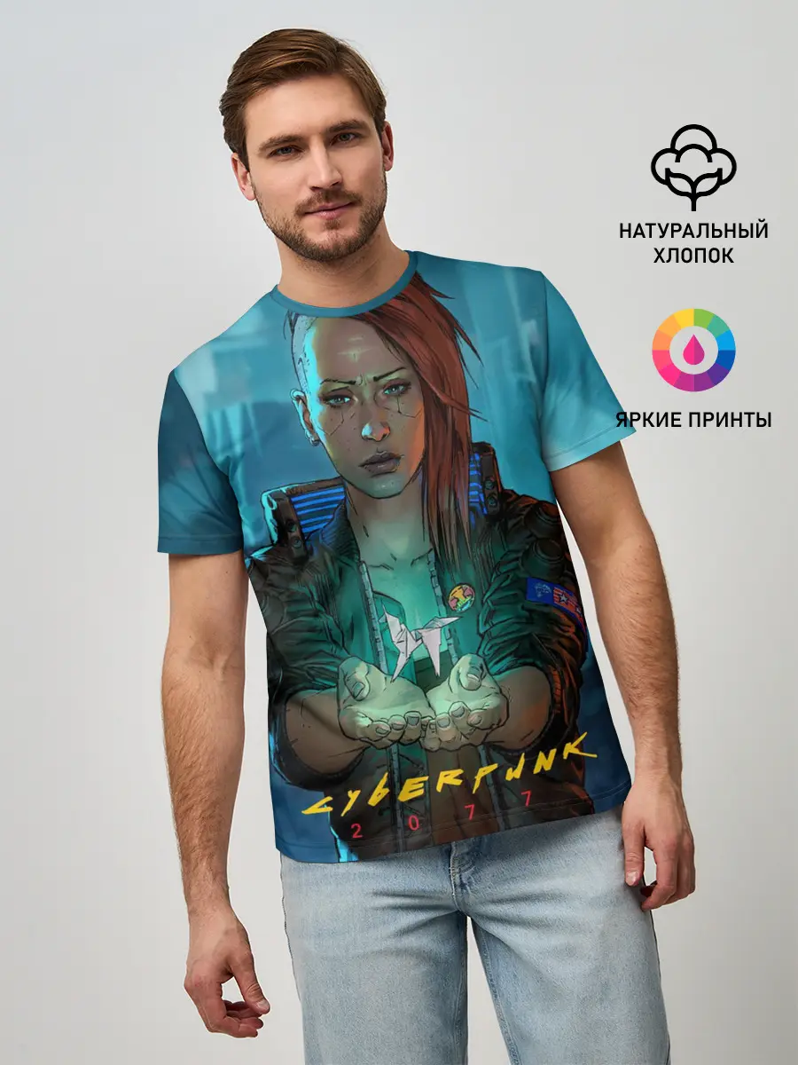 Мужская базовая футболка / cuberpunk 2077 melisa