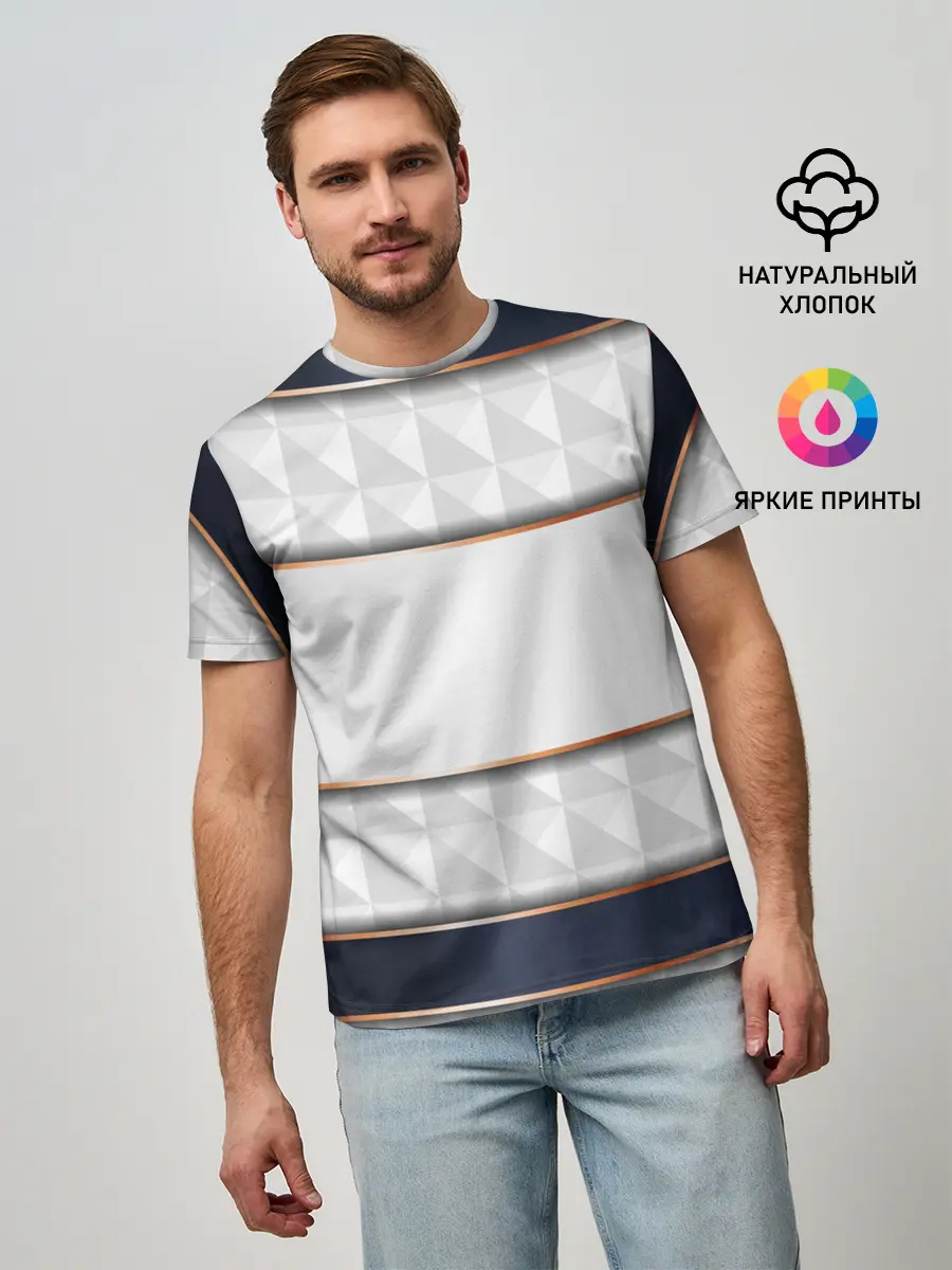 Мужская базовая футболка / White 3d lines