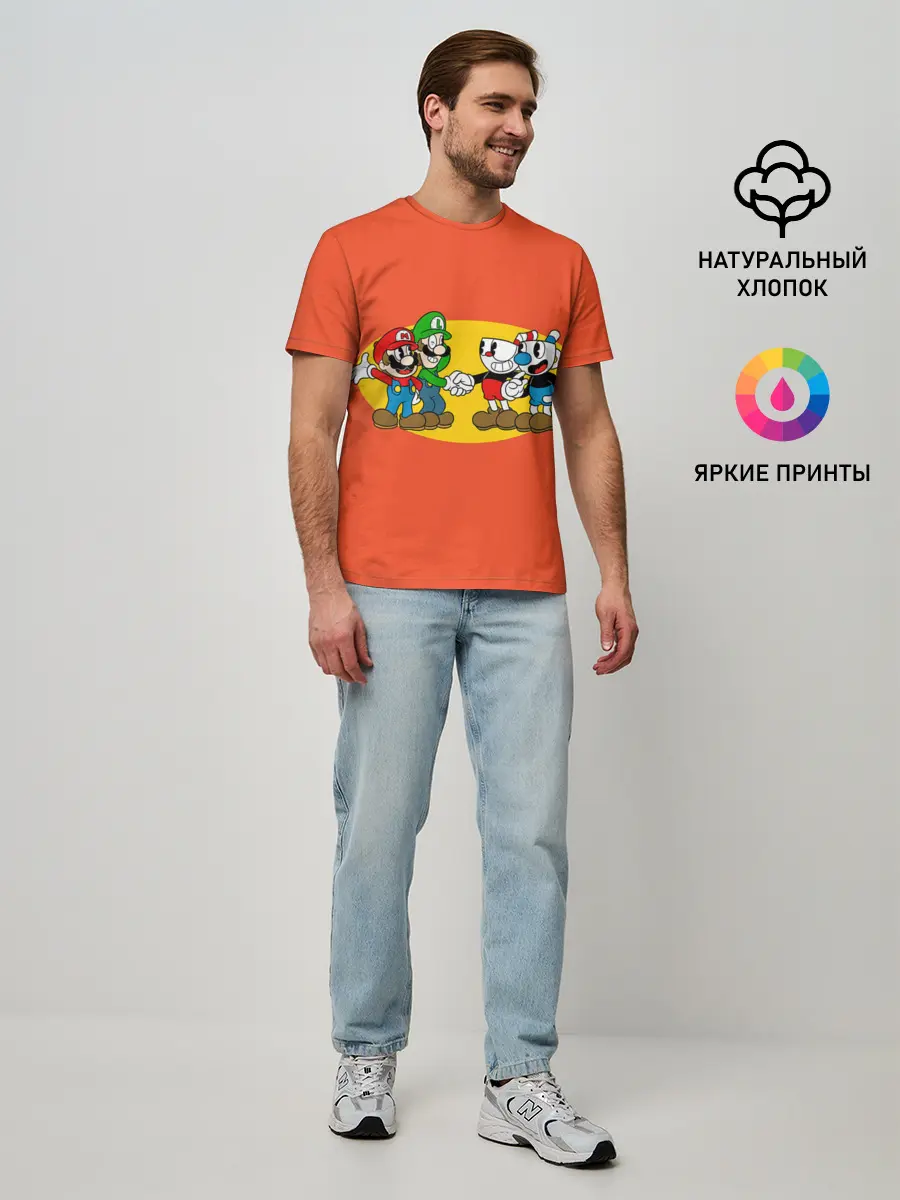 Мужская базовая футболка / CupHead x Mario