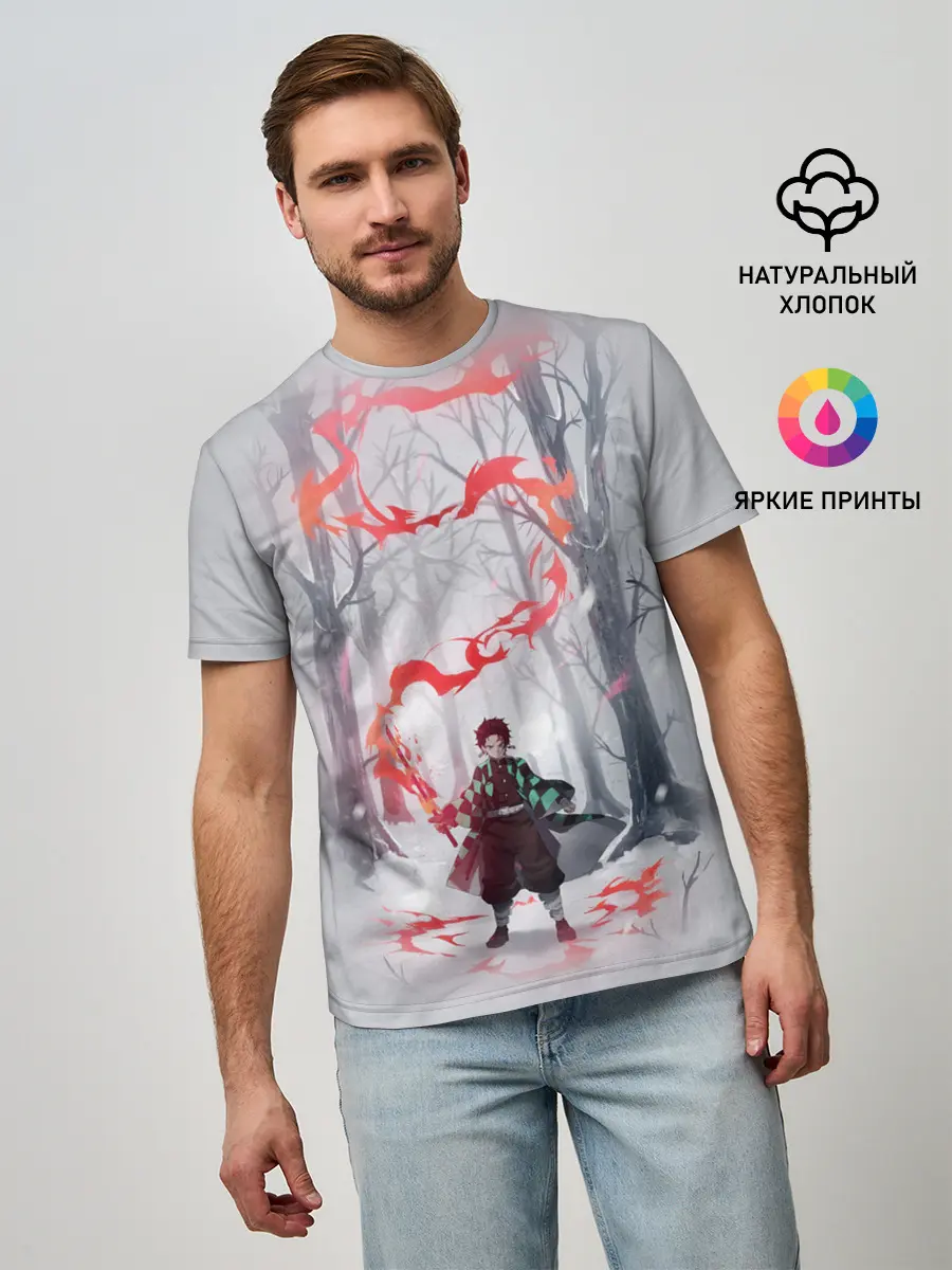 Мужская базовая футболка / KIMETSU NO YAIBA красный след