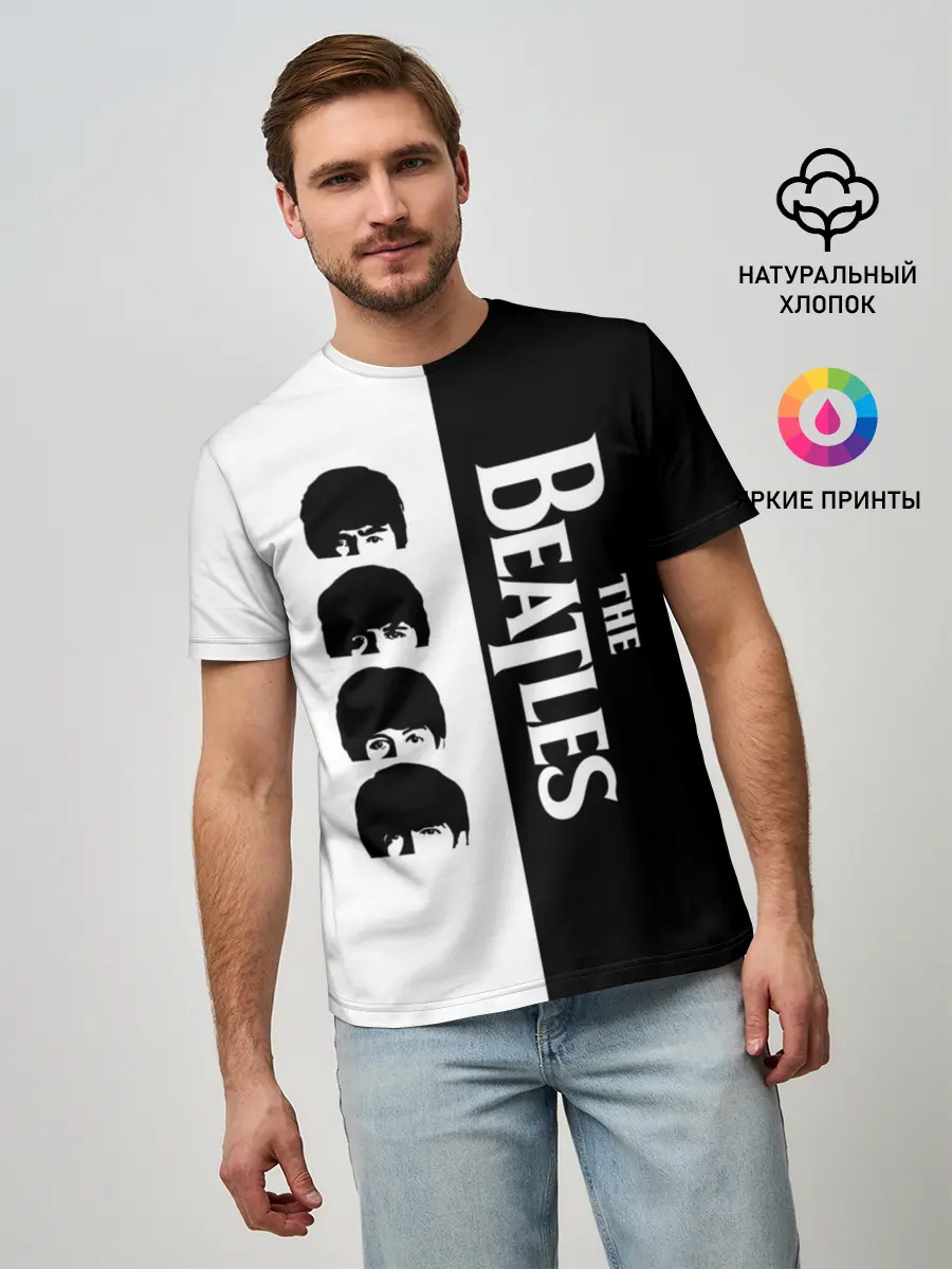 Мужская базовая футболка / The Beatles черно - белый партер