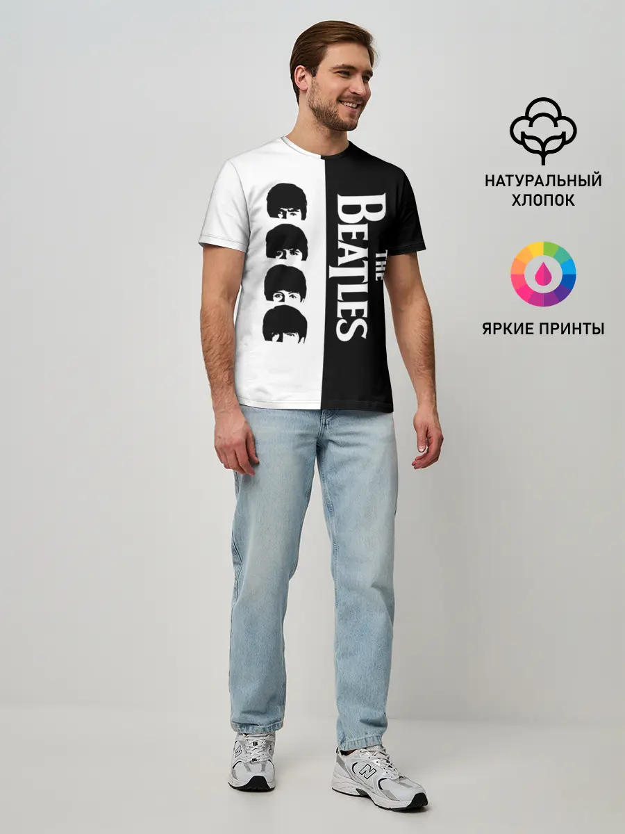 Мужская базовая футболка / The Beatles черно - белый партер