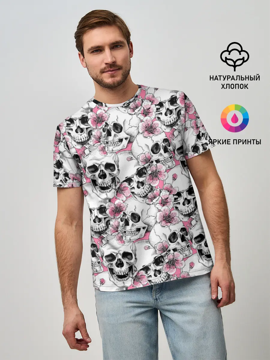 Мужская базовая футболка / Черепа в цветах