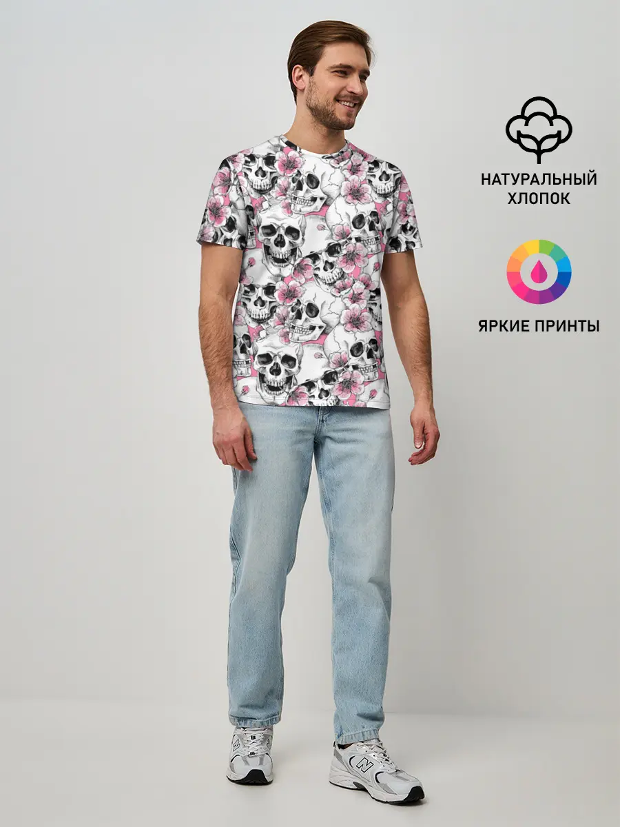Мужская базовая футболка / Черепа в цветах