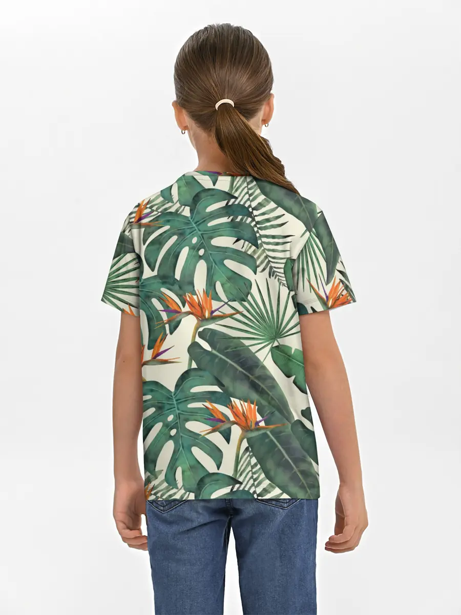 Детская базовая футболка / Тропический паттерн