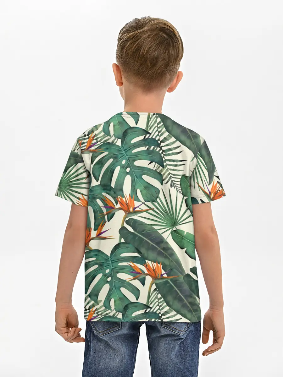 Детская базовая футболка / Тропический паттерн