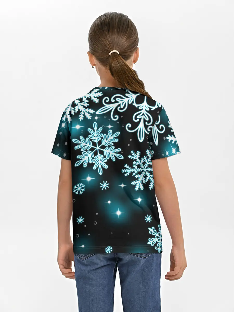 Детская базовая футболка / Космические снежинки