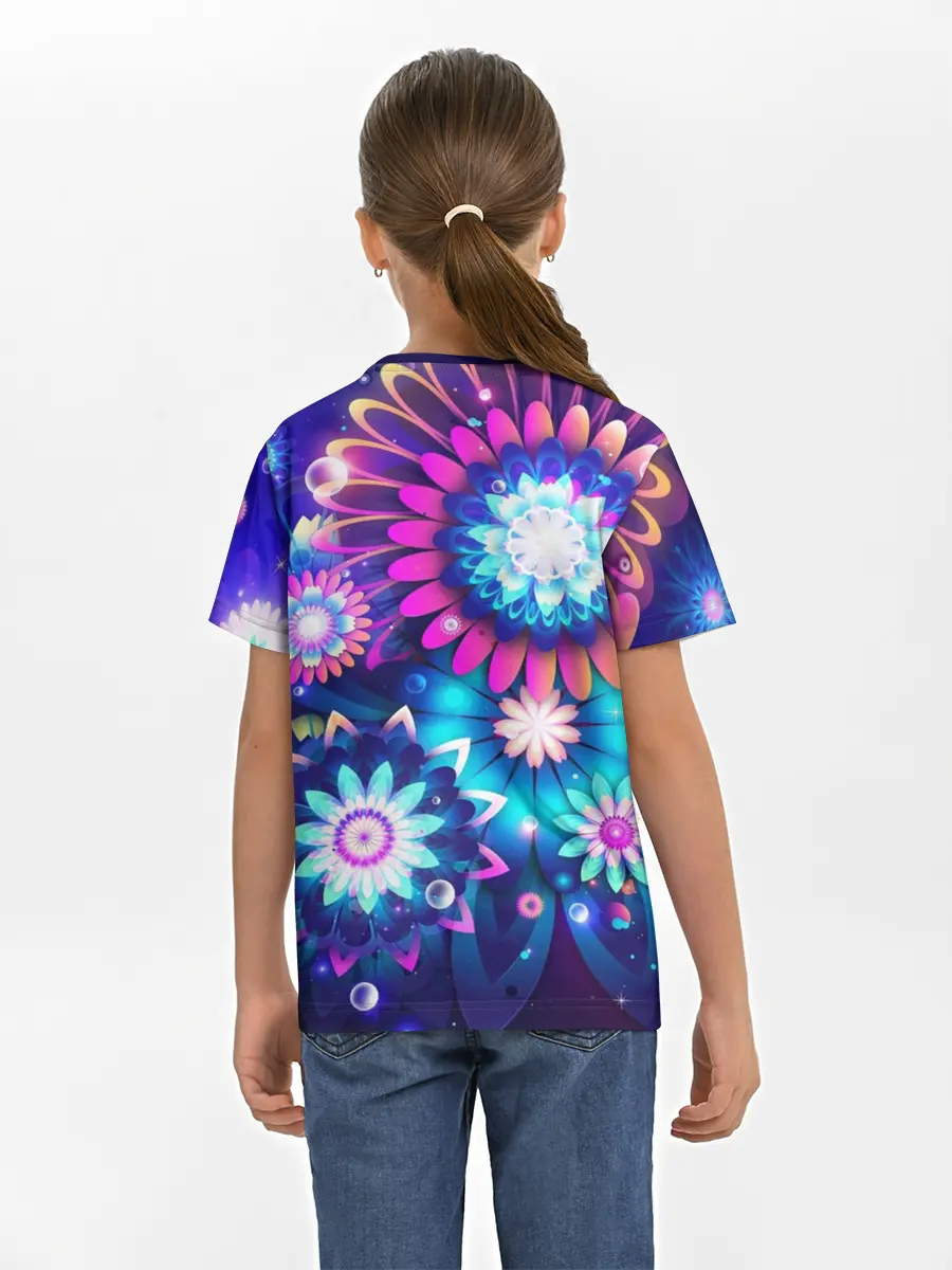 Детская базовая футболка / Неоновые Цветы