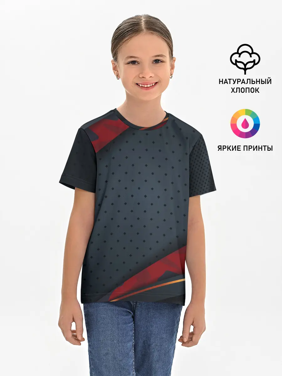 Детская базовая футболка / 3D Dark red & black