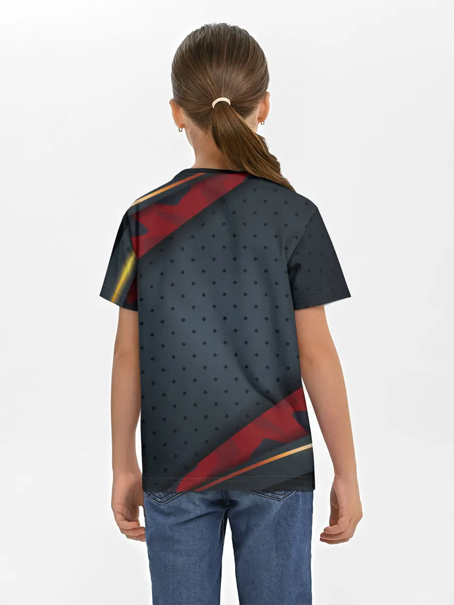 Детская базовая футболка / 3D Dark red & black
