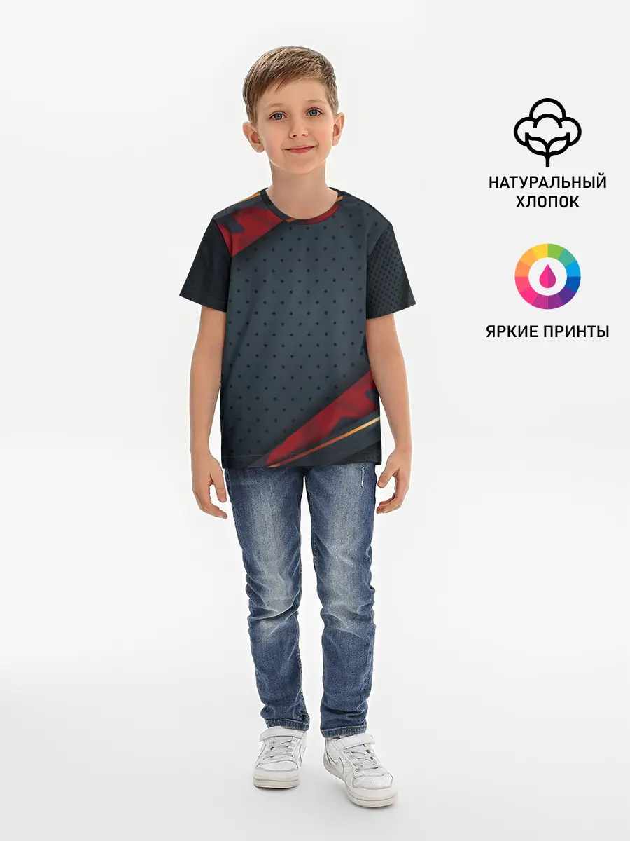 Детская базовая футболка / 3D Dark red & black