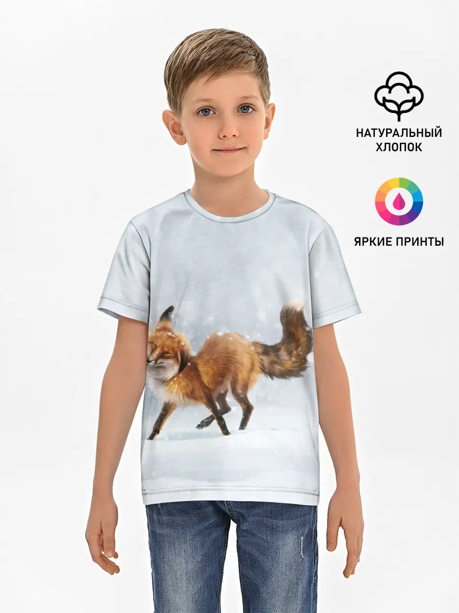 Детская базовая футболка / Зимняя лисичка