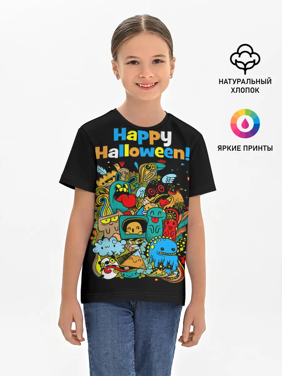 Детская базовая футболка / Монстры празднуют Хеллоуин