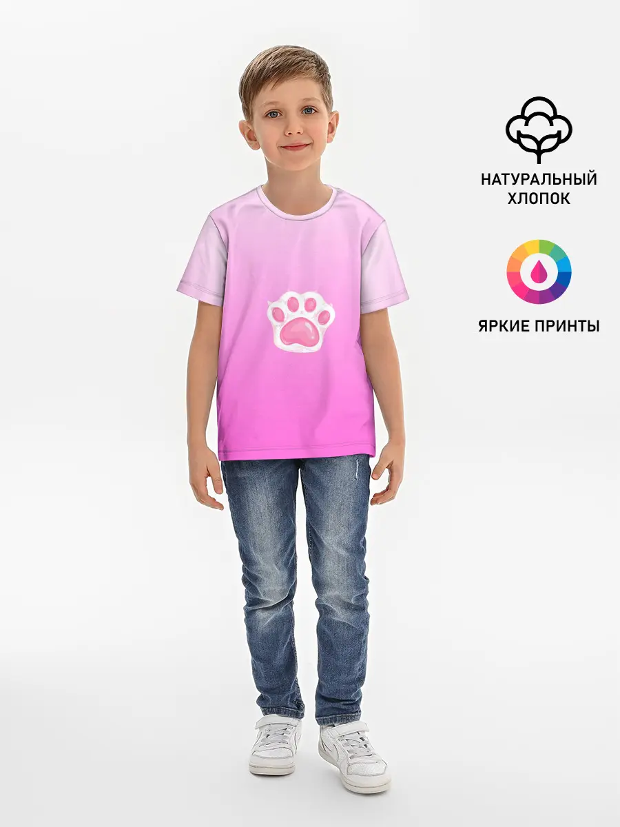 Детская базовая футболка / Розовая лапка с подушечками