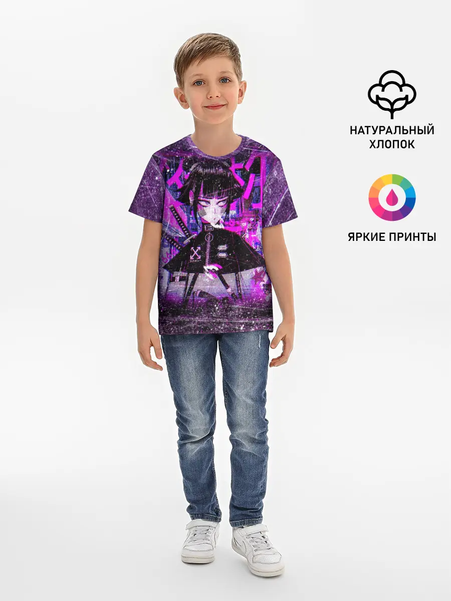 Детская базовая футболка / Cyberpunk Samurai Anime