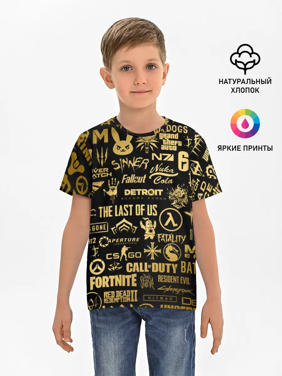 Детская базовая футболка / ЛОГОТИПЫ ИГР ЗОЛОТО | GOLDEN