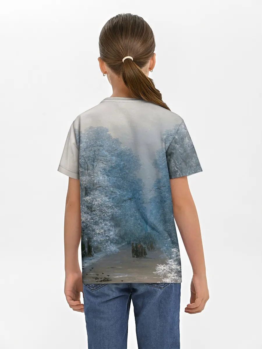 Детская базовая футболка / Зимний пейзаж картина маслом