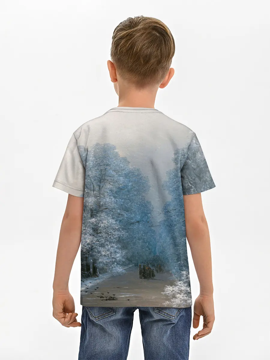 Детская базовая футболка / Зимний пейзаж картина маслом