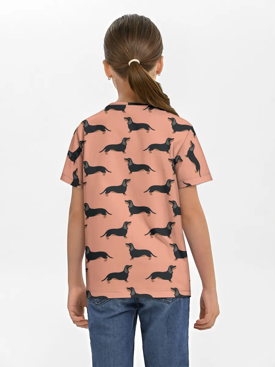 Детская базовая футболка / Таксы паттерн