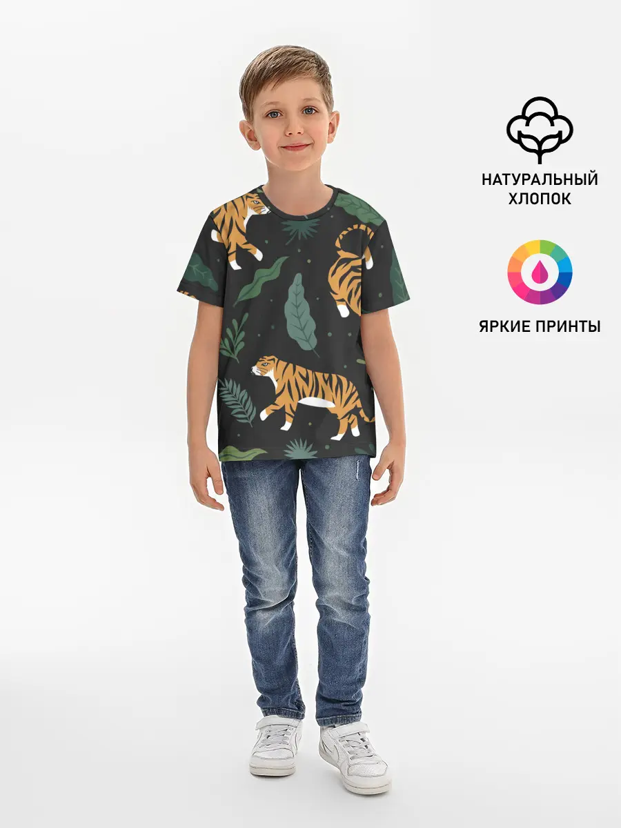 Детская базовая футболка / Тропический тигр