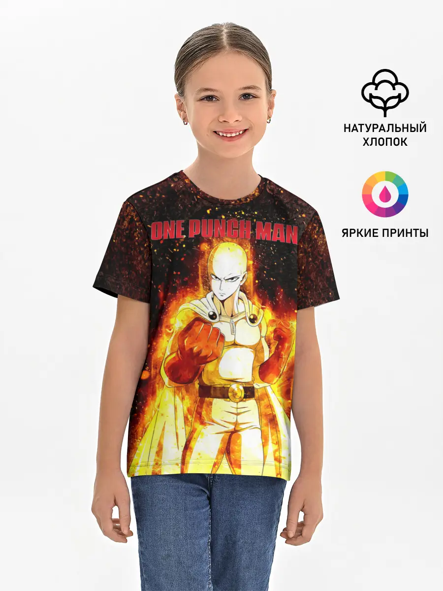 Детская базовая футболка / Сайтама в огне | One Punch-Man
