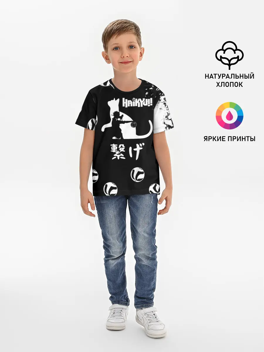 Детская базовая футболка / Старшая Некома коты Haikyuu!!
