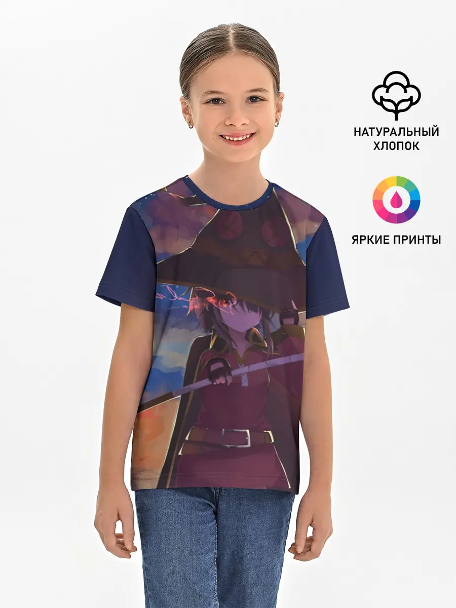 Детская базовая футболка / Konosuba с посохом