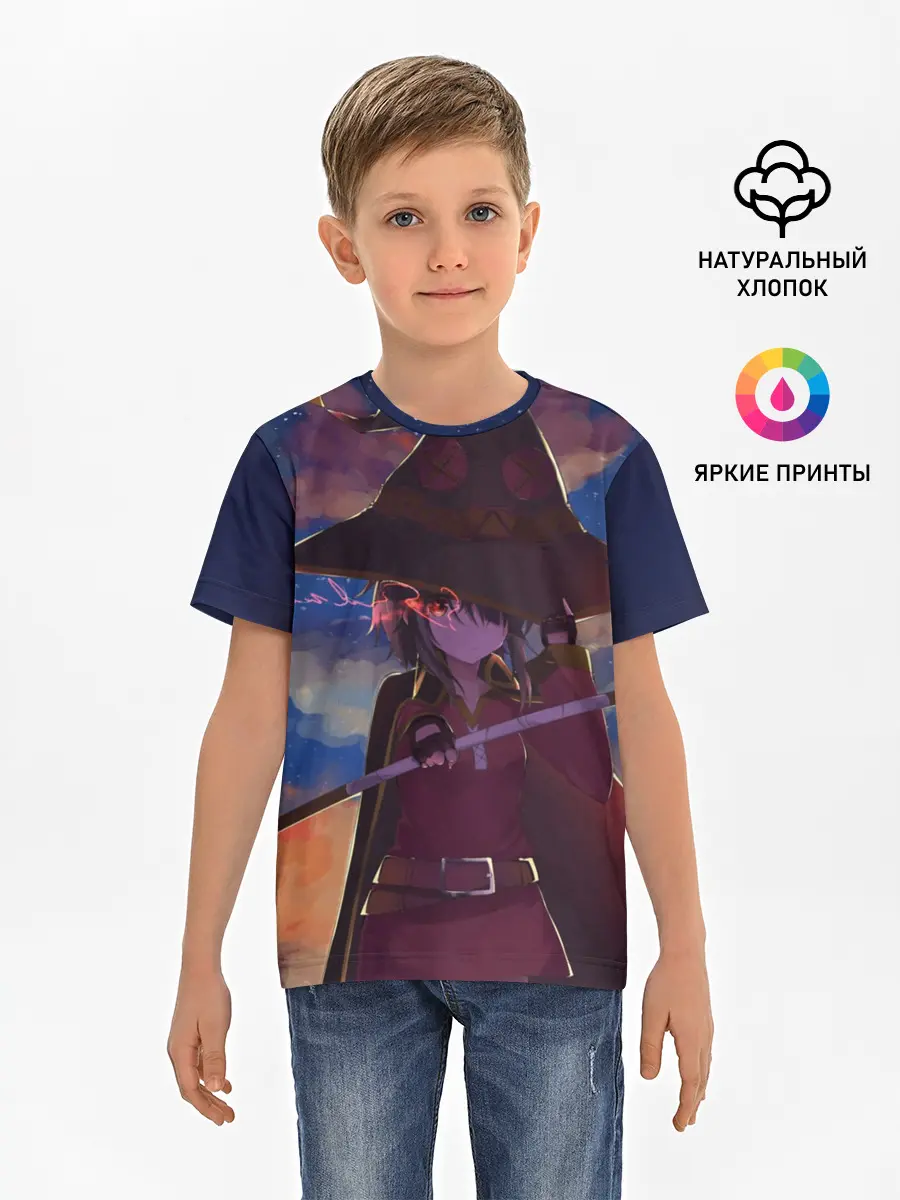 Детская базовая футболка / Konosuba с посохом