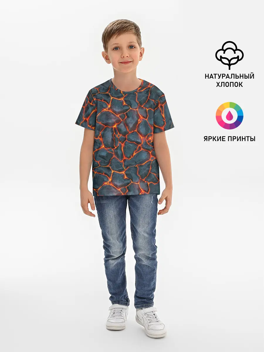 Детская базовая футболка / неоновая магма