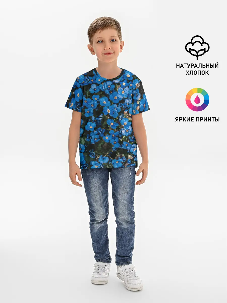 Детская базовая футболка / Поле синих цветов фиалки лето